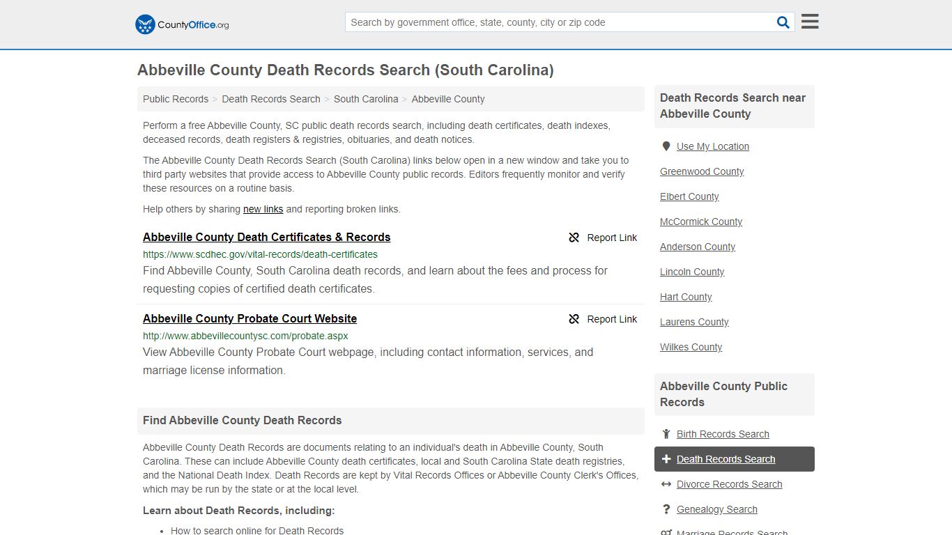 Death Records Search - Abbeville County, SC (Death ...