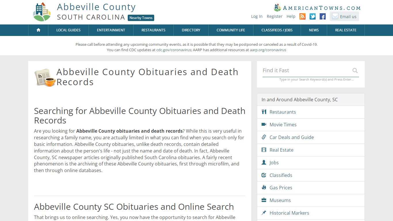 Obituaries Abbeville County SC - Abbeville County Death ...
